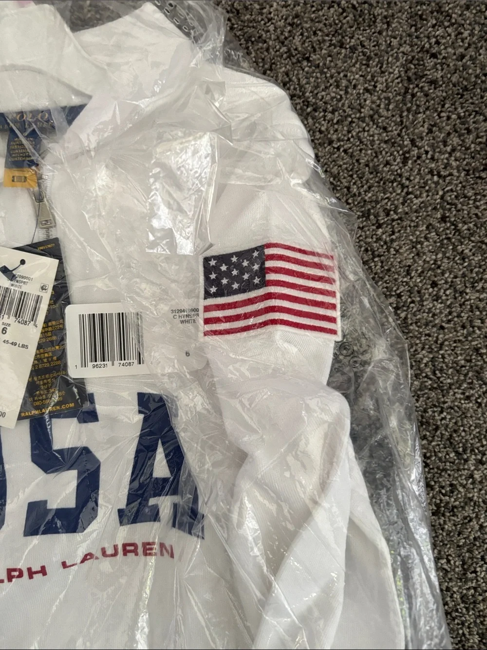 Kids Ralph Lauren White Pullover with Navy USA and Red Logo - Picture 5 of 7